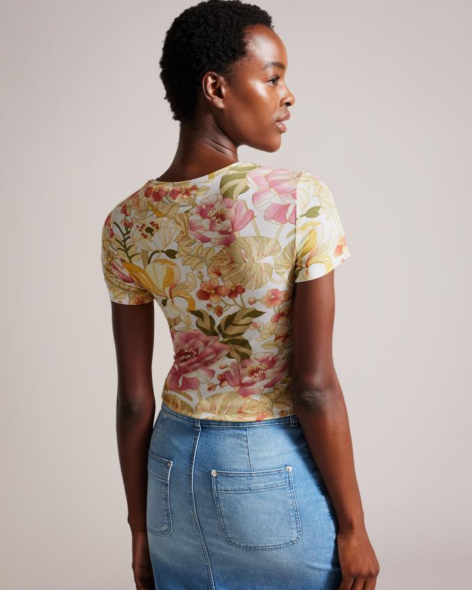 T-Shirt Ted Baker Floral Print Blanche Femme | JET-82520846